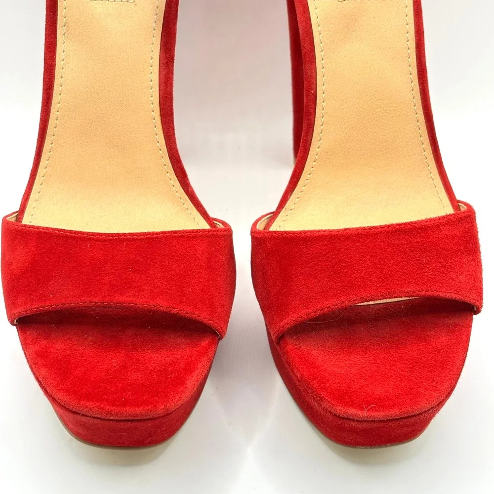 Steve Madden‎ Red Suede Platform Ankle Strap Block Heels Women's Size 10